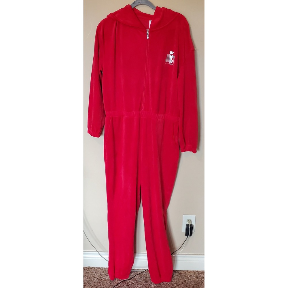 Juicy by Juicy Couture Red Velour Hooded Jumpsuit XL NWT Y2K Logo jumpsuit cozy